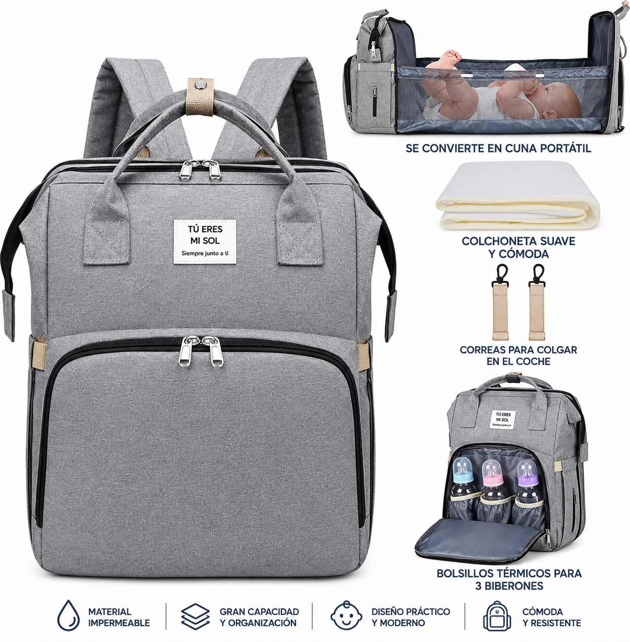 Mochila Pañalera 3 en 1 con Cuna Portátil