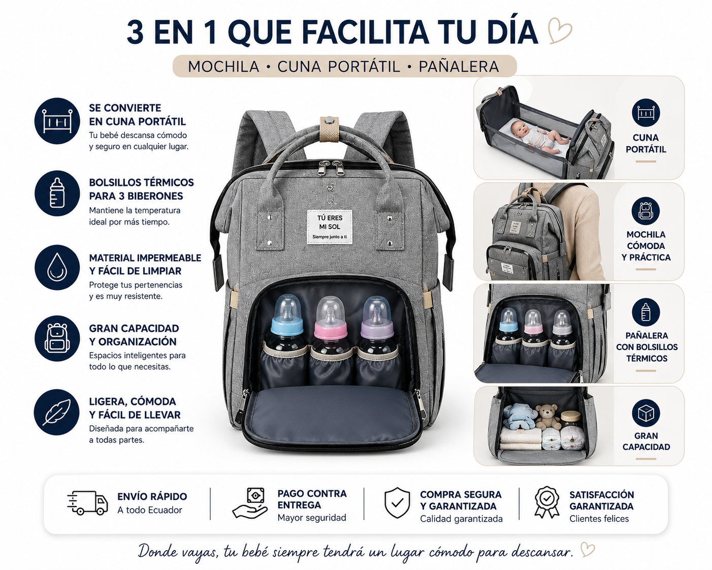 Mochila Pañalera 3 en 1 con Cuna Portátil