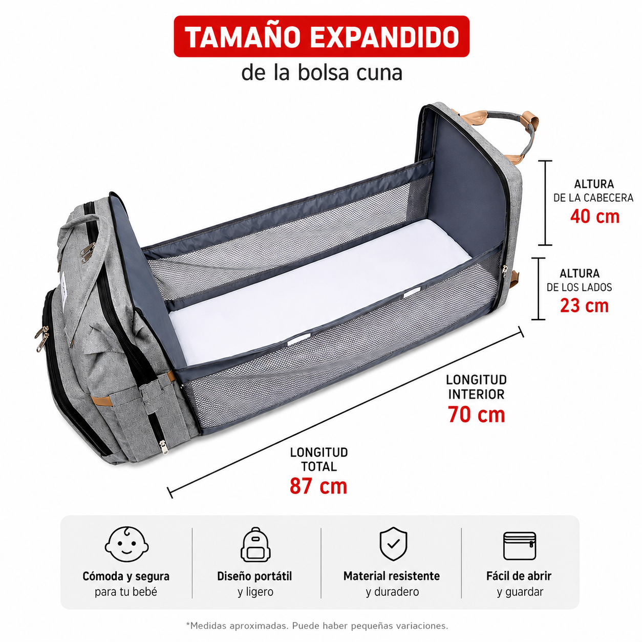 Mochila Pañalera 3 en 1 con Cuna Portátil